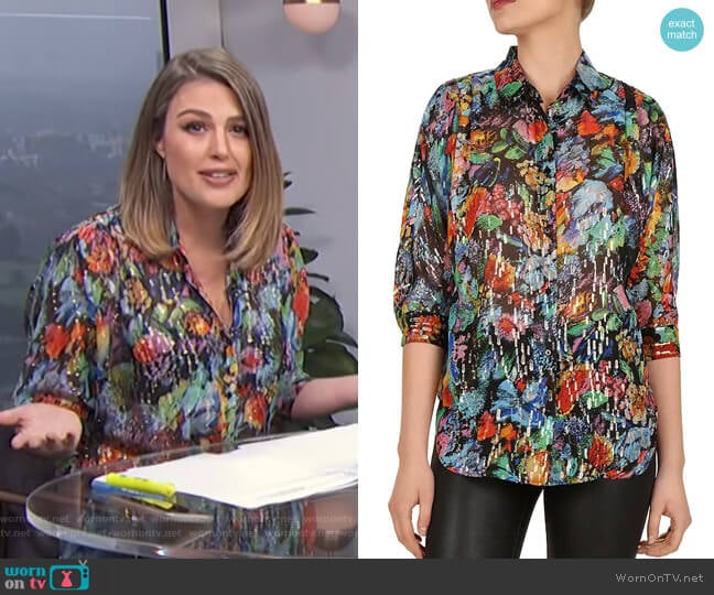 Metallic Floral Blouse by The Kooples worn by Carissa Loethen Culiner on E! News