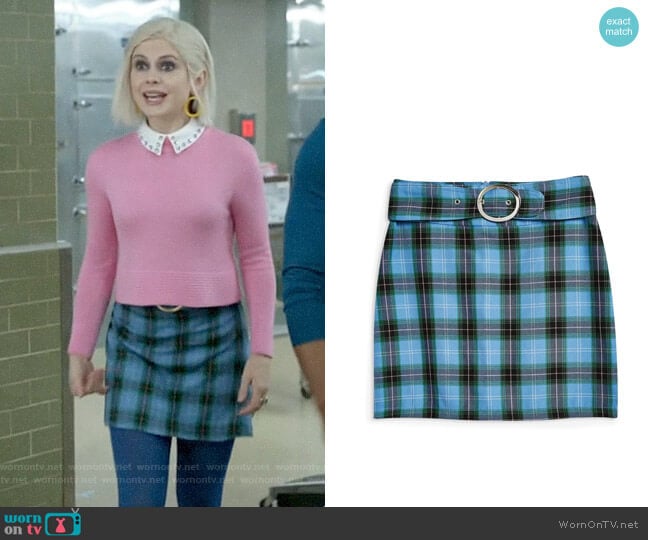 Topshop Circle Buckle Check Miniskirt worn by Liv Moore (Rose McIver) on iZombie