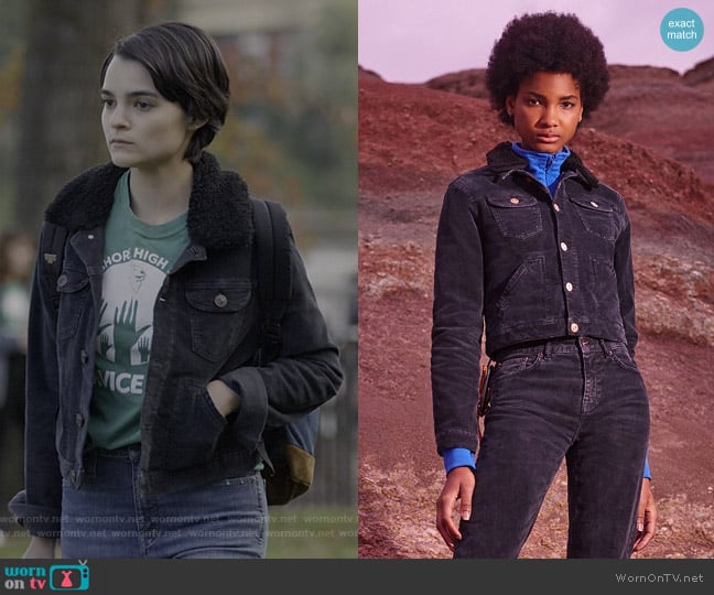 Cord & Borg Shrunken Western Jacket by BDG at Urban Outfitters worn by Elodie Davis (Brianna Hildebrand) on Trinkets