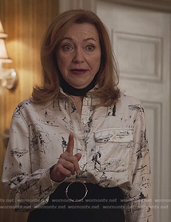 Lorraine's white sketch print blouse on Designated Survivor