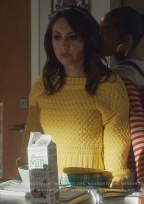 Ana's yellow chunky knit sweater and skirt on Grown-ish