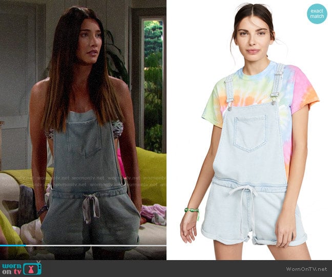 Z Supply Knit Denim Shortalls worn by Steffy Forrester (Jacqueline MacInnes Wood) on The Bold and the Beautiful