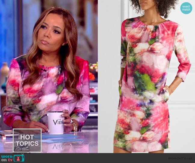 Floral-print washed-crepe mini dress by Adam Lippes worn by Sunny Hostin  on The View