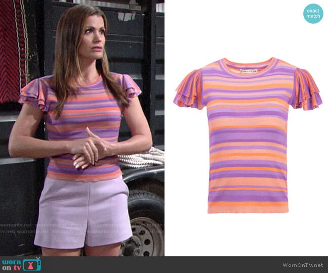 Alice + Olivia Kenia Ruffle Sleeve Top worn by Chelsea Lawson (Melissa Claire Egan) on The Young and the Restless