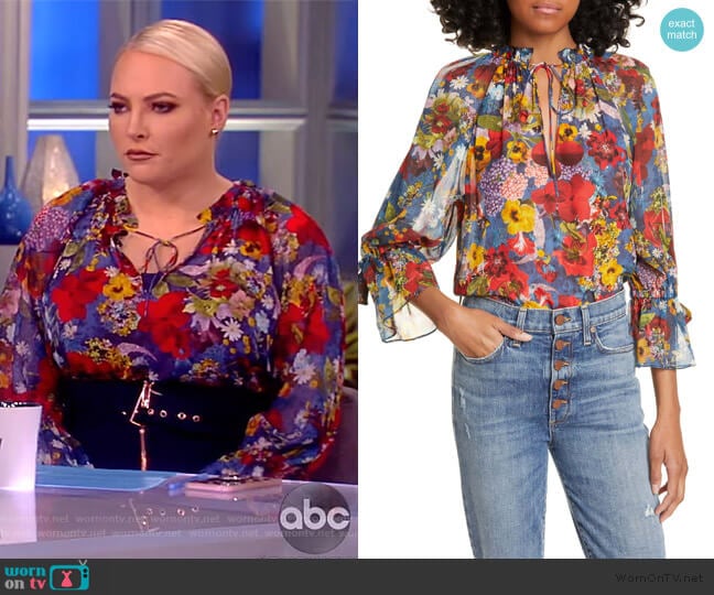 Julius Floral Print Raglan Sleeve Blouson Tunic by Alice + Olivia worn by Meghan McCain on The View