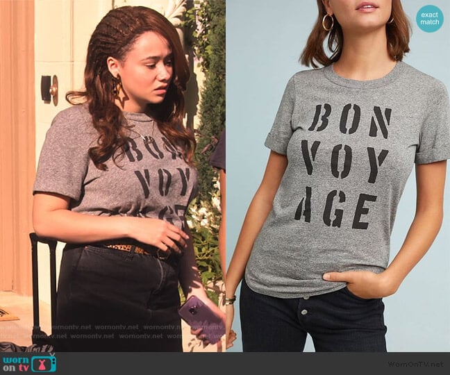 Bon Voyage Graphic Tee by Sol Angeles worn by Jade (Talia Jackson) on Family Reunion