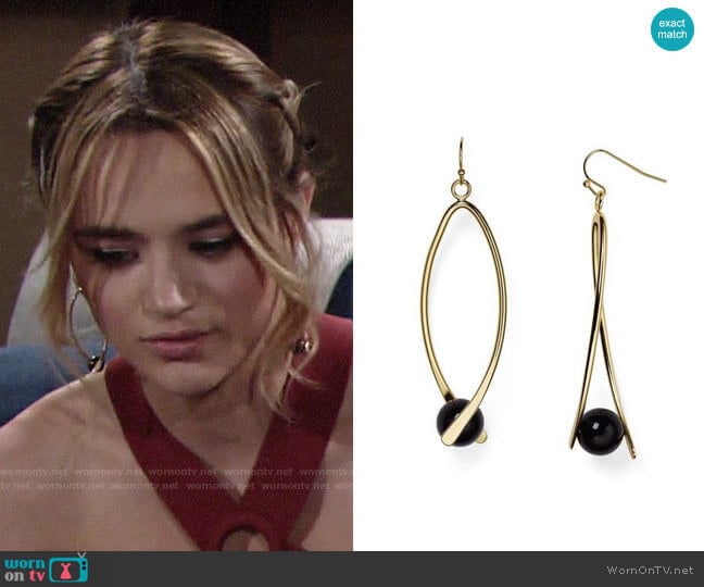 Aqua Kylie Linear Drop Earrings worn by Summer Newman (Hunter King) on The Young and the Restless