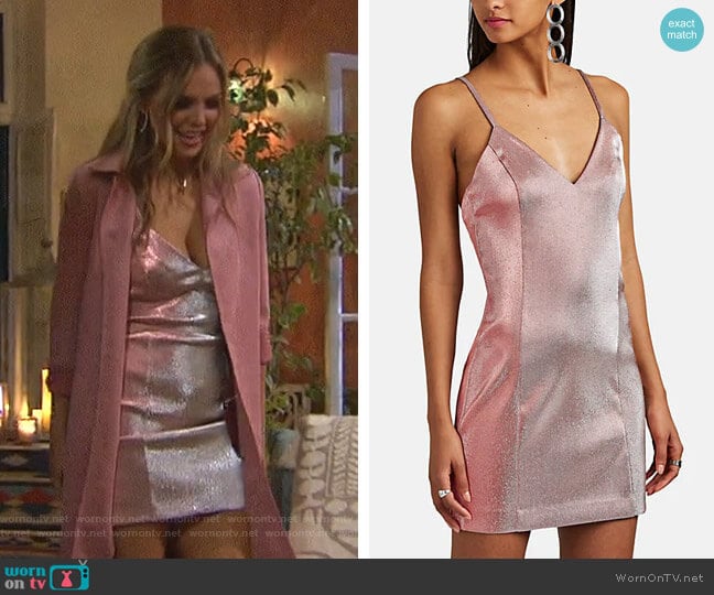 Cotton-Blend Lamé Slipdress by Area worn by Hannah Brown on The Bachelorette