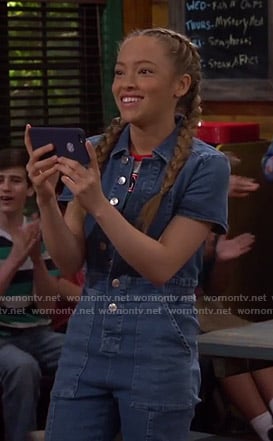 Ava’s button front denim jumpsuit on Bunkd