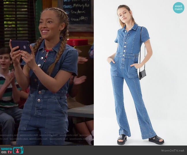 70s Denim Collared Button-Front Jumpsuit by BDG worn by Ava (Shelby Simmons) on Bunkd