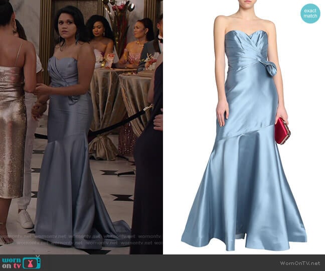 Strapless Side-Bow Gown by Badgley Mischka worn by Yoli (Justina Adorno) on Grand Hotel