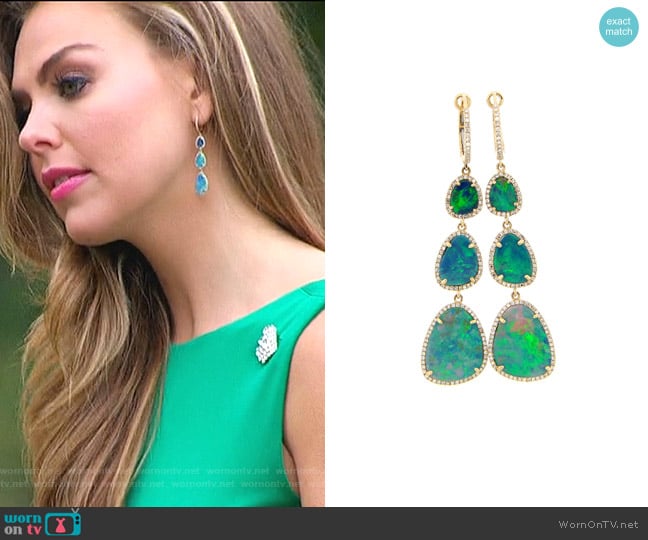 Black Opal & Diamond Halo Dangle Earring by Dilamani worn by Hannah Brown on The Bachelorette