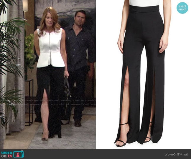 Cushnie Slit-Front Crepe High-Waist Pants worn by Phyllis Summers (Michelle Stafford) on The Young and the Restless