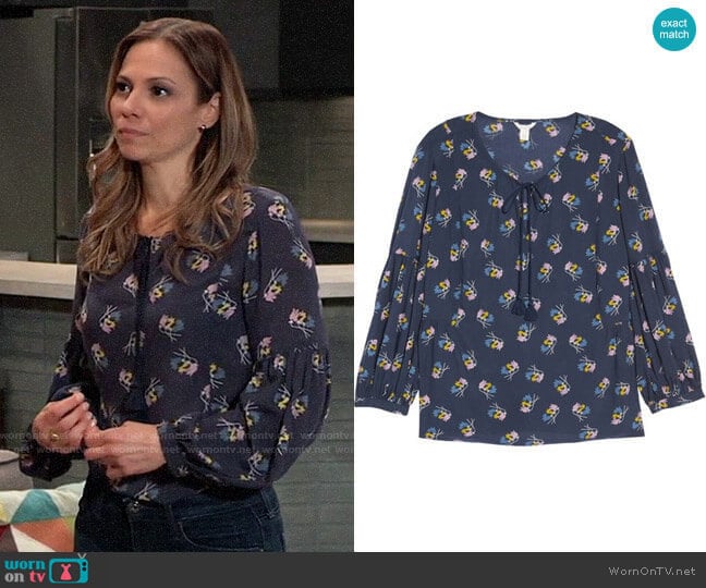 Caslon Long Sleeve Printed Tassel Blouse  worn by Kim Nero (Tamara Braun) on General Hospital