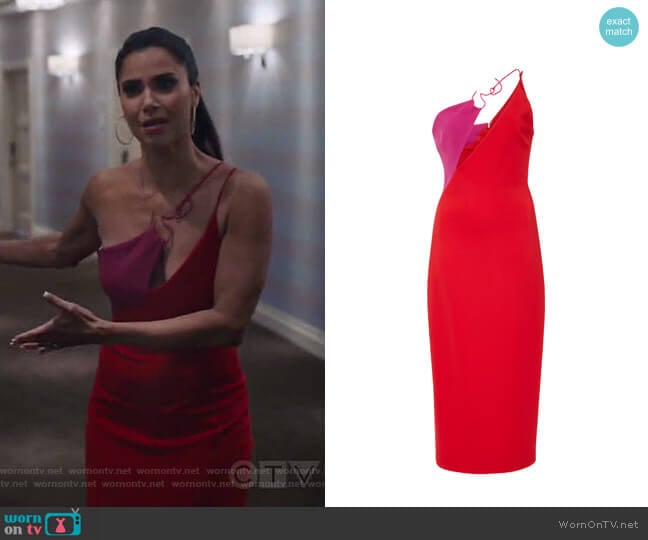 Demi Contrast One Shoulder Dress by Cushnie worn by Gigi Mendoza (Roselyn Sánchez) on Grand Hotel