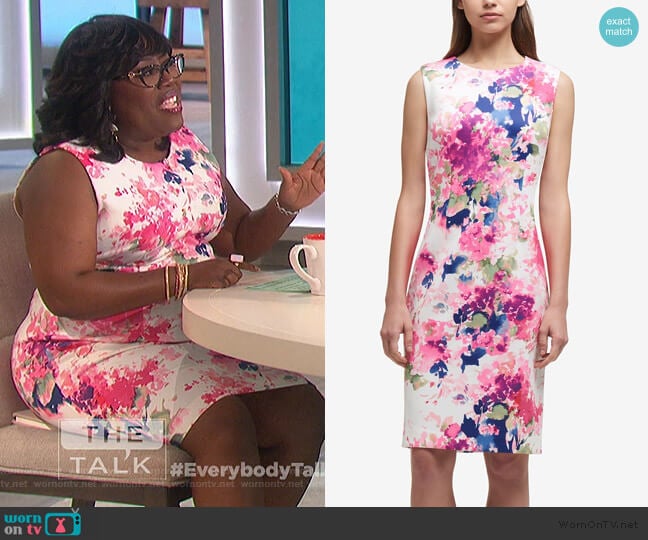 Printed Scuba Sheath Dress by DKNY worn by Sheryl Underwood on The Talk