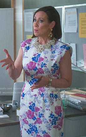 Diana's white floral sheath dress on Younger