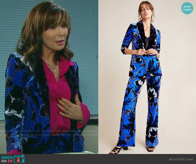 Diane von Furstenberg Velvet Tommy Blazer and Erica Trousers worn by Kate Roberts (Lauren Koslow) on Days of our Lives