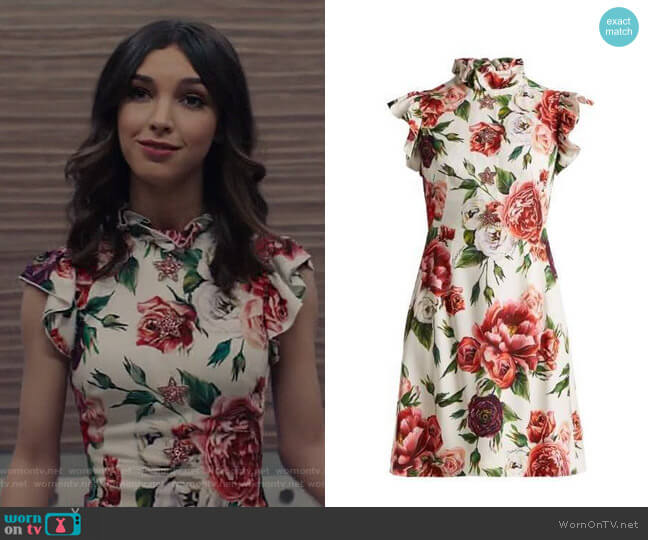 Peony-Print Ruffle-Trimmed Dress by Dolce & Gabbana worn by Alicia Mendoza (Denyse Tontz) on Grand Hotel