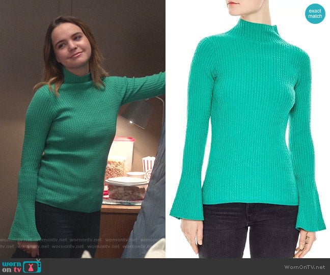 Estelle Flare-Sleeve Cable Knit Sweater by Sandro worn by Grace Russell (Bailee Madison) on Good Witch