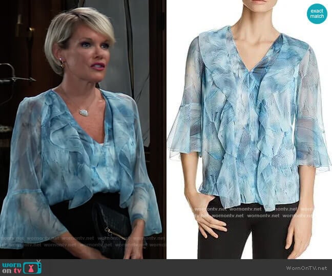 Elie Tahari Faith Silk Ruffle Blouse worn by Ava Jerome (Maura West) on General Hospital