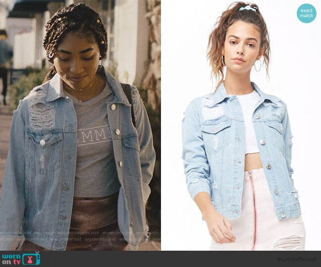 Distressed Denim Jacket by Forever 21 worn by Peri (Adriyan Rae) on Light as a Feather