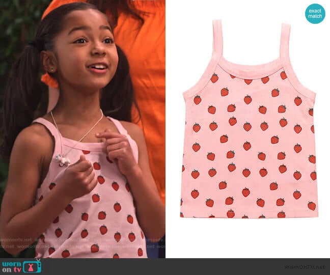 Girls Strawberry Graphic Tank Top by Forever 21 worn by Ami (Jordyn Raya James) on Family Reunion