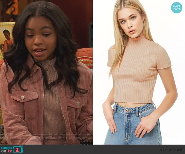 Metallic Ribbed Mock Neck Top by Forever 21 worn by Nia Baxter (Navia Robinson) on Ravens Home