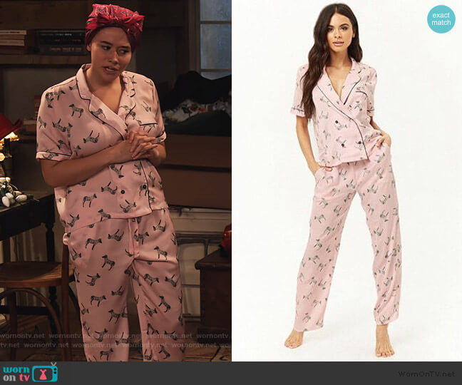 Zebra Print PJ Set by Forever 21 worn by Jade (Talia Jackson) on Family Reunion