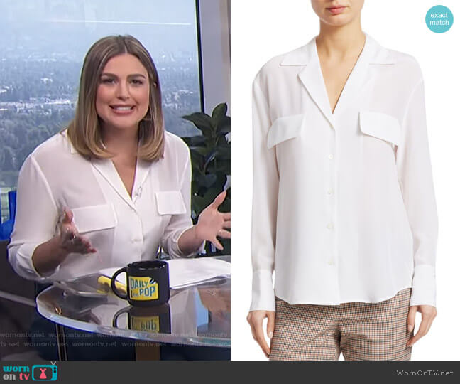 WornOnTV: Carissa’s white blouse with flap pockets on E! News Daily Pop ...