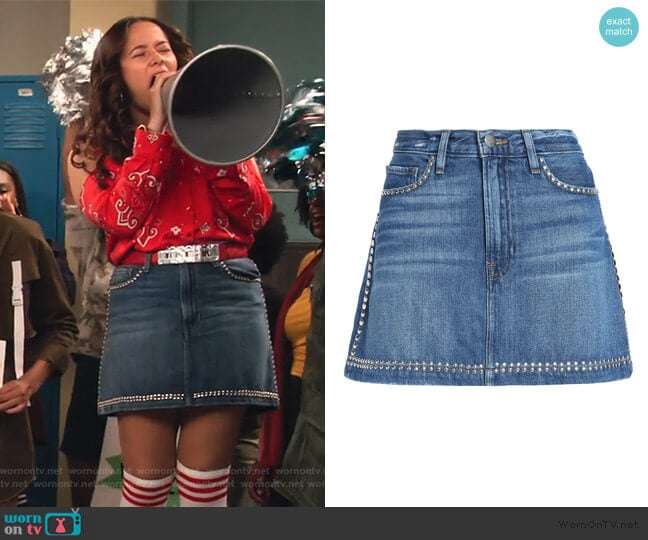 WornOnTV: Jade’s studded denim mini skirt on Family Reunion | Talia ...