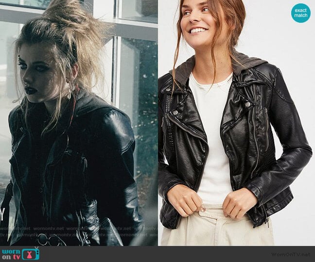 Free People Vegan Leather Hooded Jacket worn by Beth (Giorgia Whigham) on Scream