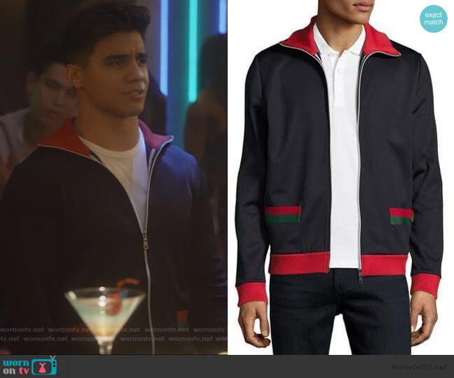 Web Track Jacket by Gucci worn by Vivek Shah (Jordan Buhat) on Grown-ish