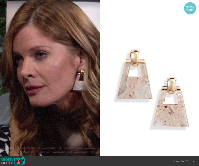 Halogen Metallic Geo Doorknocker Earrings worn by Phyllis Summers (Michelle Stafford) on The Young & the Restless
