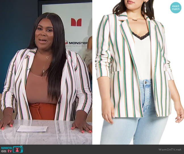 Ruched Sleeve Stripe Blazer by Halogen worn by Nina Parker on E! News