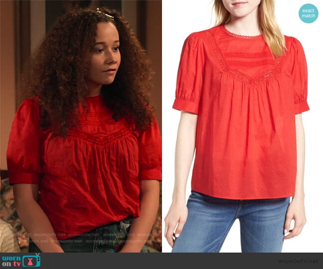 Lace Trim Cotton Top by Hinge worn by Jade (Talia Jackson) on Family Reunion