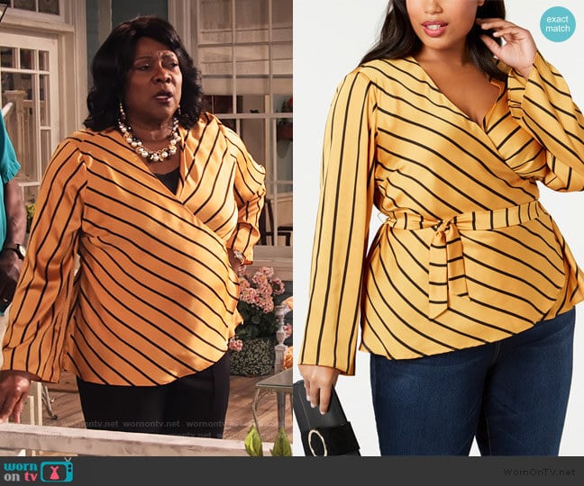 Striped Wrap Top by INC International Concepts worn by MDear (Loretta Devine) on Family Reunion