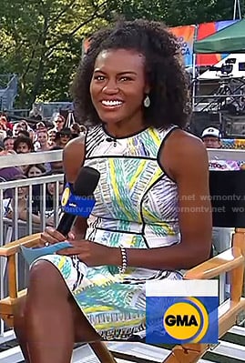 Janai’s printed dress with black piping on Good Morning America