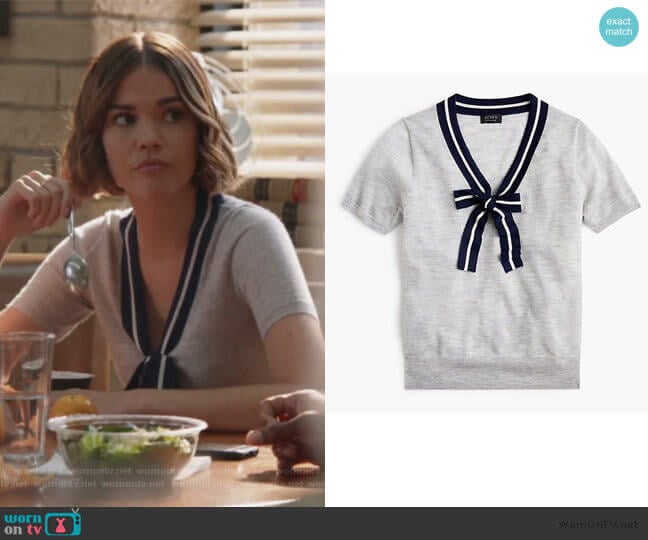 Tie-neck short-sleeve sweater in everyday cashmere by J. Crew worn by Callie Foster (Maia Mitchell) on Good Trouble