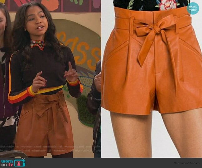 Leather Shorts Tie Waist Skirt by Jealous Tomato worn by Nia Baxter (Navia Robinson) on Ravens Home