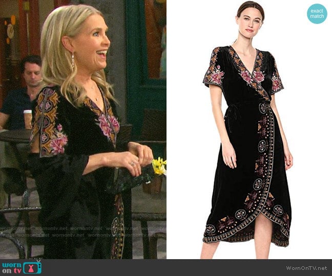 Johnny Was Embroidered Wrap Dress worn by Jennifer Horton (Melissa Reeves) on Days of our Lives