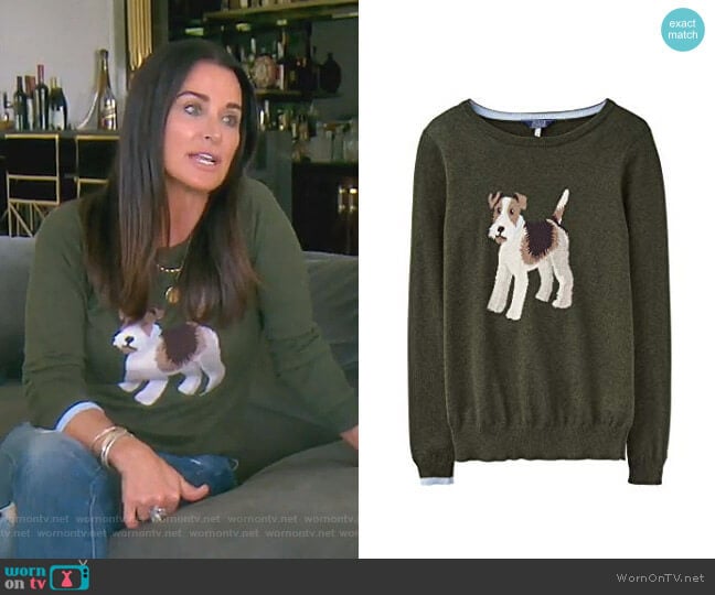 Miranda Intarsia Jumper by Joules worn by Kyle Richards on The Real Housewives of Beverly Hills