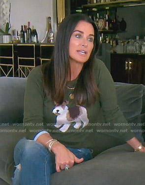 Kyle's green dog print sweater on The Real Housewives of Beverly Hills