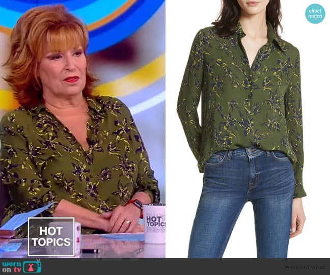 Nina Leaf-Print Silk Blouse by L'Agence worn by Joy Behar on The View