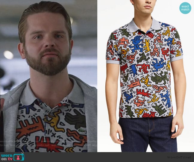 Allover Print Polo Shirt by Lacoste x Keith Haring worn by T.J. Linnard on Good Trouble