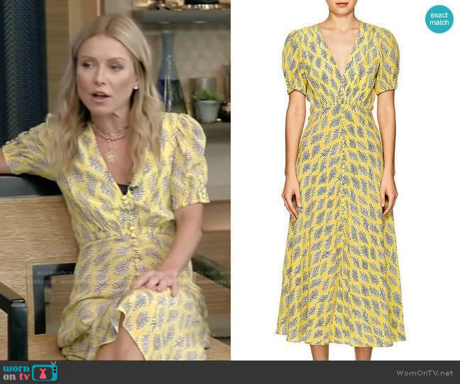 Lea Algae-Print Silk Midi-Dress by Saloni worn by Kelly Ripa on Live with Kelly and Mark