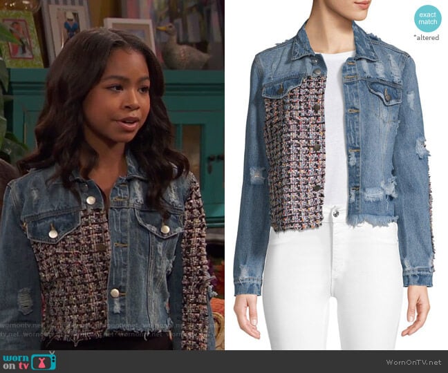 Distressed Cropped Denim Jacket by Lea & Viola worn by Nia Baxter (Navia Robinson) on Ravens Home