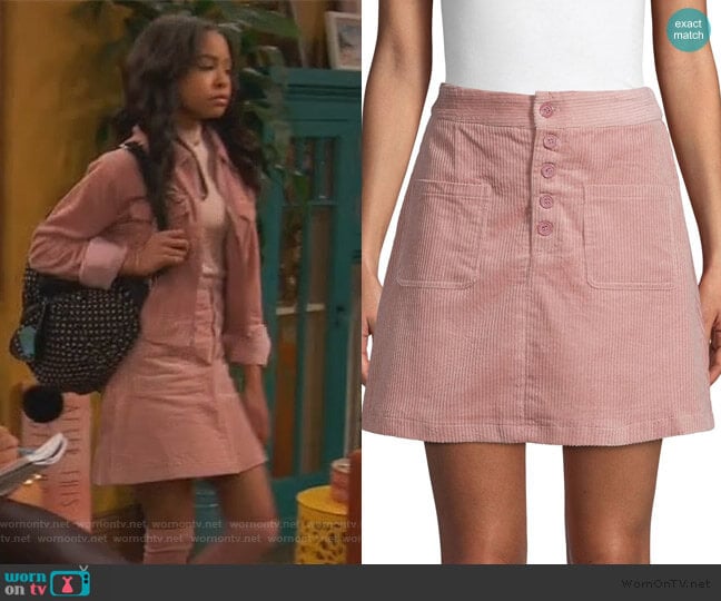 Corduroy Mini Skirt by Lost + Wander worn by Nia Baxter (Navia Robinson) on Ravens Home