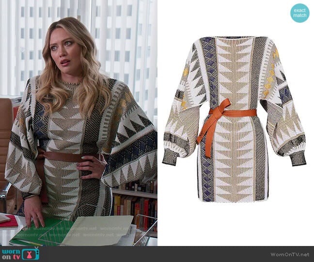 Jacquard Knit Dress with Open Sleeves by Louis Vuitton worn by Kelsey Peters (Hilary Duff) on Younger