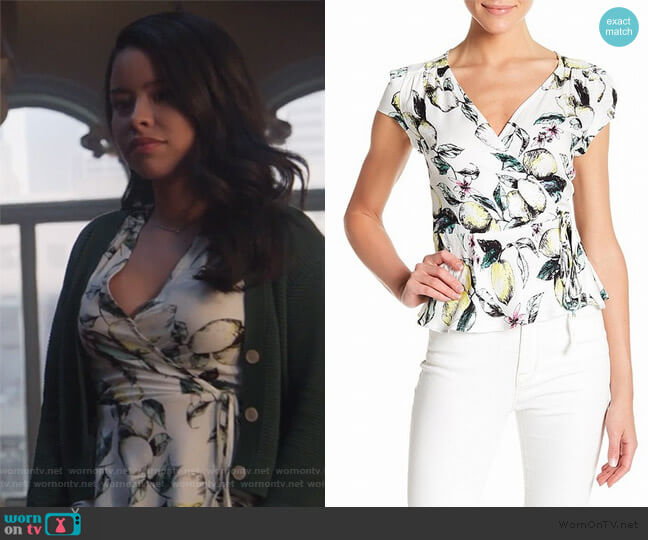 Faux-Wrap Lemon-Printed Blouse by Love Fire worn by Mariana Foster (Cierra Ramirez) on Good Trouble